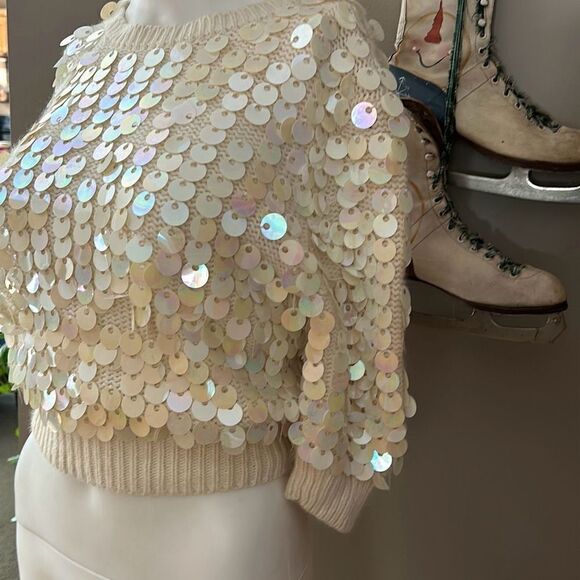 FaBE Vintage Sequin Sweater Baby Ballerina Cream Party Glam Retro  Angora Lambsw - Picture 7 of 8